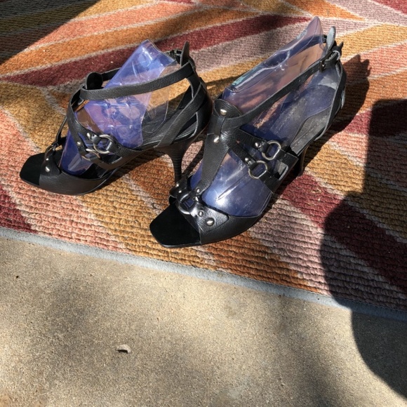 Nine West Size 9 Wide Width Black Leather High Heel - Picture 7 of 12